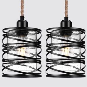 Set of 2 black farmhouse pendant lights